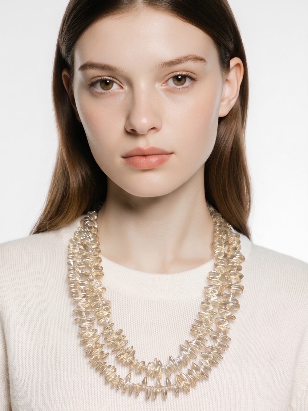 Elegant Multi-Strand Champagne Crystal Necklace - Women Jewelry☑️